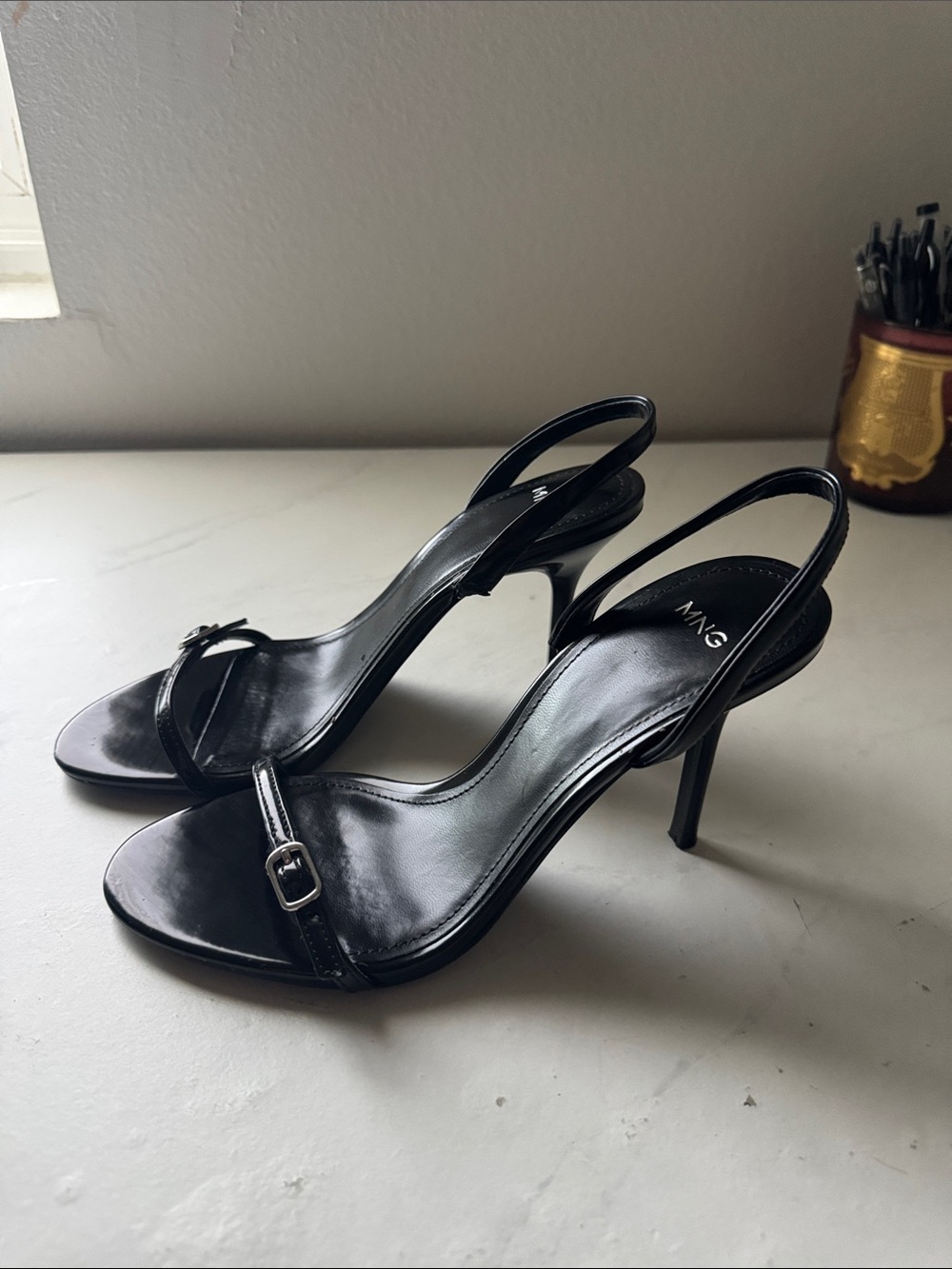 MANGO 🖤⛓️ Size 36 - Black Slingback Strappy Stiletto Sandals